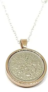 [OCC Old Coin Cufflinks] Solid Pendant 1953 69th gift Birthday Sixpence plus 18in Sterling Silver Chain Rose/G, Gold Plated, Fancy Clasps