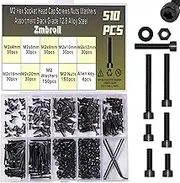510 Pcs M2 Socket Cap Screws Metric Hex Bolt Nuts Washers 12.9 Grade Alloy Steel Screw Hex Socket Head Cap Small Machine Screws Kits with Wrench Key