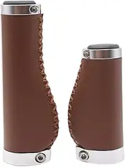 BBxunsless Bike Handle Grips 135/95mm Long/Short Grips Non-Slip PVC Microfiber Leather Ergonomic Hand-Sewn Casual Retro Double Lock-on Handlebar Lever for MTB,Road Bike (Dark Brown-A)