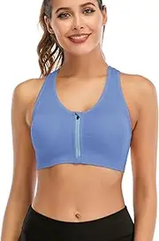DODOING Zip Front Sports Bra Post Surgery Bra Yoga Bra Workout Fitness Activewear Racerback Padded Bras for Women