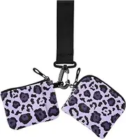 [Amooorous] Purple Leopard Dual Wristlet Wallets for Women Mini Fashion Coin Purse Change Holder with Wristlet Strap for Ladies 2 Pcs, Purple Leopard, 1 size, Casual