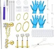 QWALIT Ear Piercing Kit Gold Self Piercing Earrings Gun With Flat Back Helix Rook Cartilage Needle Kit for Home Use