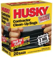 HUSKY CONTRACTOR CLEAN-UP BAGS 3 MIL 42 GALLON 20 PACK BLACK HK42WC020B