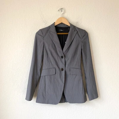 THEORY Andorie Blazer Womens Sz 0 Greystone Textured Stretch Business Preppy NWT