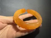 63mm Natural Yellow- Dragon Jade Bracelet/ Fine Hand Carved/Fish Lotus