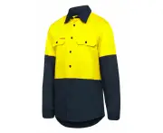 Men Hard Yakka Basic 2 Tone Long Sleeve Vented Drill Shirt Yellow Navy