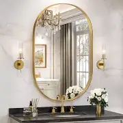 Gold Oval Mirror for Wall 24X36 Inch, Bathroom Vanity Mirrors Gold Metal Framed,