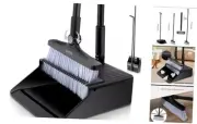 Broom and Dustpan Set Upgrade 50" Long Handle Broom with Stand Up Dustpan Black