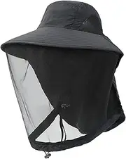 Mosquito Head Net Hat with Neck Flap Midge Face Cover Foldable Fishing Cap with Adjustable Chin Strap for Men Women UPF50+ Safari Hats Outdoor