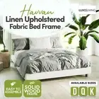 Upholstered Linen Bed Frame with Cushioned Headboard – Off White, Kid-Safe