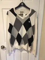 New Express Men's V-Neck Argyle Sweater XL NWT Retail $69.50
