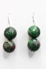 Ruby Zoisite Green 10mm Ball Natural Gemstone .925 Sterling Silver Earrings