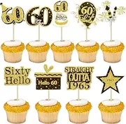 Gyufise 36Pcs Happy 60th Birthday Cupcake Toppers Glitter Black Gold Sixty Straight Outta 1965 Cupcake Picks 60 Fabulous Cheers to 60 Years Cake Decorations for 60th Birthday Party Supplies