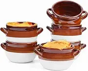 Vumdua French Onion Soup Bowls with Handles, 6 Pack Ceramic Soup Crocks Oven Safe for Chilli, Cereal, Cereal, Pot Pies - French onion soup crocks, Dishwasher, Microwave & Broil Safe, 16 oz