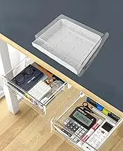 RINGSUN Under Desk Drawer, Large Under Desk Organiser Pull Out Drawers, Hidden Sliding Drawer for Home Office Kitchen Cabinets Stationary, Transparent (Small)