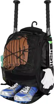 Youth Baseball Backpack Bag Shoes Compartment, Bat Holder & Fence Hook, Softball