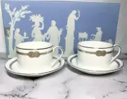 Wedgwood Vera Wang Tea Coffee Cup & Saucer 2 Pairs Set White Ceramics w/Box
