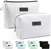 MAANGE 2PCS Small Makeup Bag for Purse Travel Makeup Bag with Zipper Pu Leather Makeup Pouch Cosmetic Bags for Women Make Up Bag for Travelling (White)