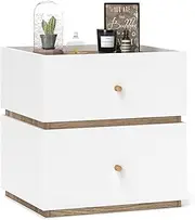 Giantex 2-Drawer Nightstand, Modern Bedside Table with Storage, Raised Edge, Compact Floor Night Table End Table, Wooden Accent Sofa Side Table for Living Room, Bedroom, Natural & White