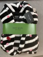 NEW Kate Spade Dressing Gown Short Robe Black Stripes And Polka Dots - Medium