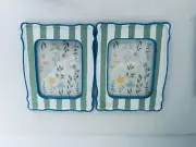 SET 2 Picture Frames Green & White striped Target Free Standing Cottage