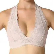 [JOJOANS] Halter Lace Bralette Unpadded Wireless Sheer Bra Bustier Full Coverage Lingerie