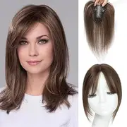 UDU Hair Toppers for Women Real Human Hair Human Hair Toppers with Bangs Clip In Bangs Wiglets Hair Pieces for Women with Thinning Hair Hair Loss Cover Gray Hair