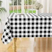 MISAYA Rectangle Waterproof Vinyl Table Cloth, Buffalo Flannel Backed Tablecloth, Wipeable Plastic Table Cover for Dinner, Kitchen, Outdoor, (60/'' x 84/'', Black and White)