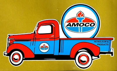 AMOCO "SHOP DELIVERY TRUCK" SERVICE Sticker / Decal RETRO 50's 60's PETROL OILS