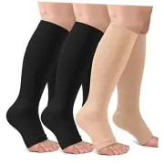 3 Pack Copper Compression Socks for Women & Men, 20-30mmHg Open Toe Knee High