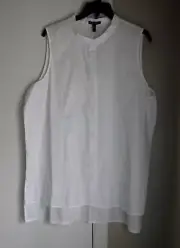 Eileen Fisher Mandarin Collar Long Sleeveless Shirt White XL