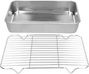Stainless Steel Roasting Pan with Rack Rectangular Roaster for Cooking Baking - BBQ Roasting Rack (23.5 * 17.5 * 5CM)