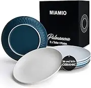 MIAMIO – Plates Set of 6 / Modern Plate Set Made of Ceramic/Stoneware - Palmanova Collection (Ocean Blue, 26 cm)