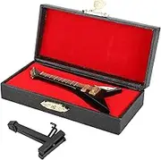 Miniature Guitar Replica, 10cm V Shaped Guitar Decoration with Guitar Stand Case, Miniature Guitar Stand, Mini Musical Instrument Model for Home Office