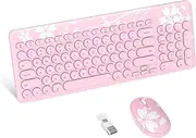 Mytrix Pink Wireless Keyboard Mouse Set, Kawaii Wireless Mouse Keyboard Combo, 2.4GHz Signal, Silent Office Full-Sized Keyboard, for Mac, PC, with Type-C and USB-A Receiver
