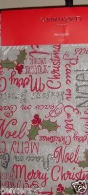 New Cynthia Rowley Table Runner 14x72" Christmas Holiday Beaded Silver Red Green