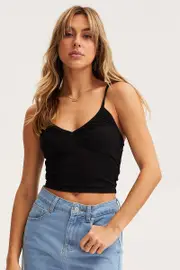 Black Singlet Crop Top - Size L, Women's Singlet