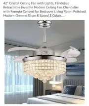 36/42'' Modern Crystal Ceiling Fan Light Remote Control LED Ceiling Fandelier