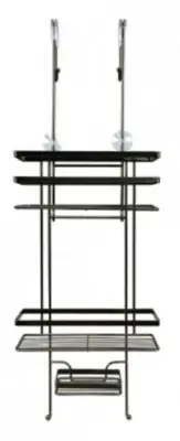 Black Onyx OVER THE DOOR 2-TIER BATHROOM SHOWER CADDY 25x12x76cm Large Hooks