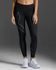 Light Speed Mid-Rise Compression Tights, 2XU, L, Black/ Black Reflective, Female