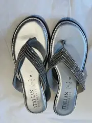 Italian Shoemakers Sandals Womens 9 Silver Rhinestone Wiley Wedge