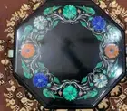 18" black marble side corner table top inlay malachite green wall decor room