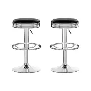 Set of 2 Backless PU Leather Bar Stools - Black and Chrome