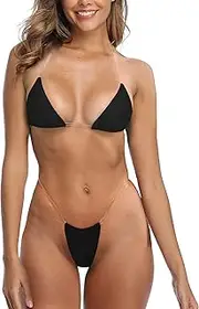 [SHERRYLO] Thong Bikini Clear Straps Cheeky Brazilian Micro Thongs Bikinis Swimsuit for Women Sexy No Tan Line Bathing Suit