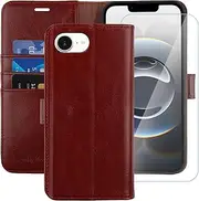 MONASAY iPhone 16E Case,Apple 16E Wallet Case 6.1-inch, [Glass Screen Protector] Flip Folio Leather Cell Phone Cover with Credit Card Holder for Apple 16E 2025, Burgundy