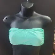 Blue Sky LT. GREEN SHIMMER NEW Bandeau Side Bone Swim Top LIned TieBack LARGE