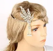 Feather Headband 1920s Flapper Great Gatsby Headband Pearl Party Bridal Headpiece Lady White Feather Headband (Size : Silver)