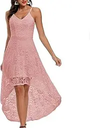 [YLDCN] Wrap Skirt Women S Casual Princess Floral Lace Cocktail V-Neck Sleeveless Party Swing Strap Knee-Length Dress Skirt Sexy Elegant