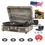 Farmhouse-Style Bluetooth Portable Record Player with Extra Stylus & Speakers