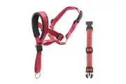 Dog Head Halter Collar with Safety Link Adjustable Collar Anti Pulling Training Solution for Walk-Red